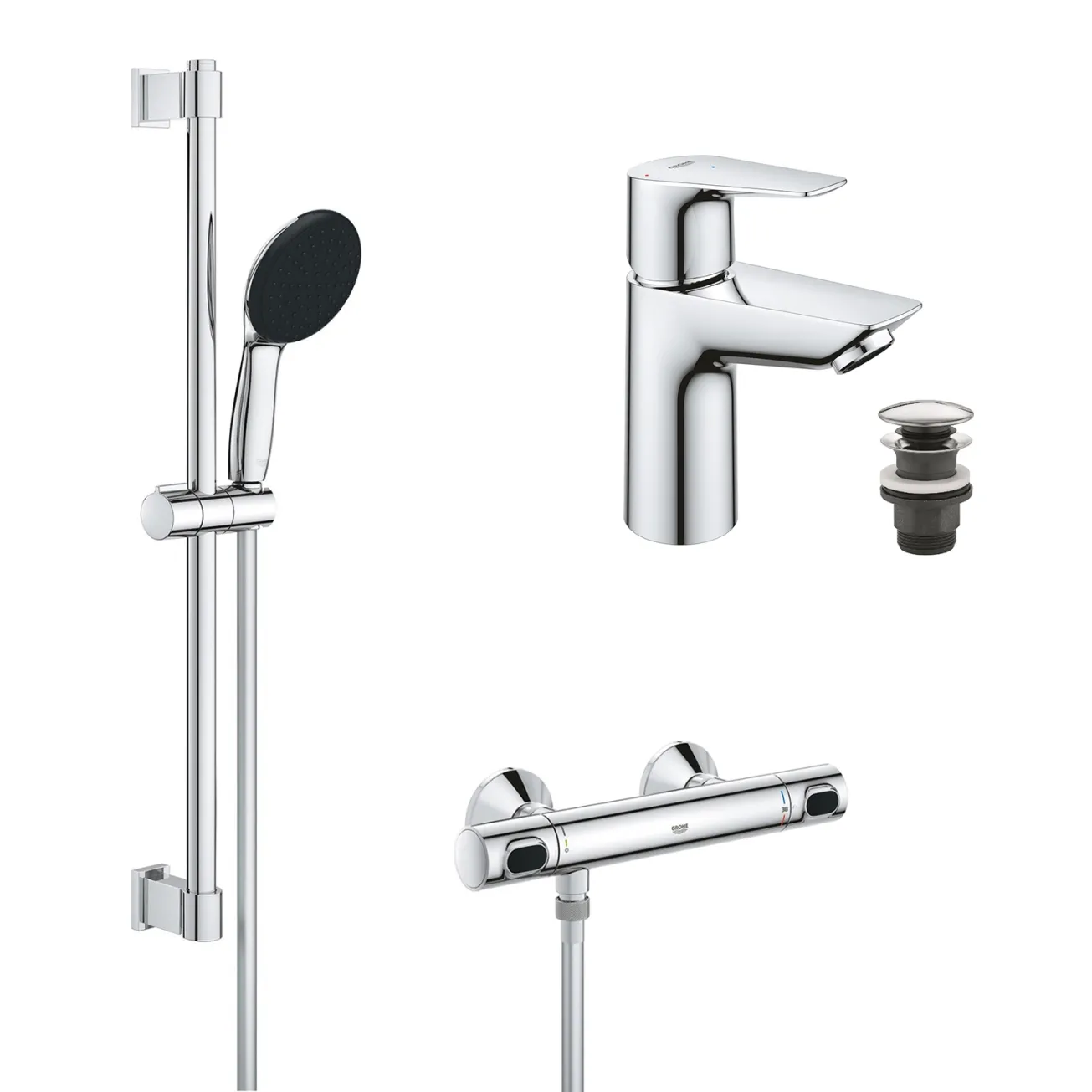 Набір змішувачів Grohe Quickfix термостат для душу з душовим гарнітуром Precision Flow THM та змішувач для раковини StartEdge S-Size UA202503TE