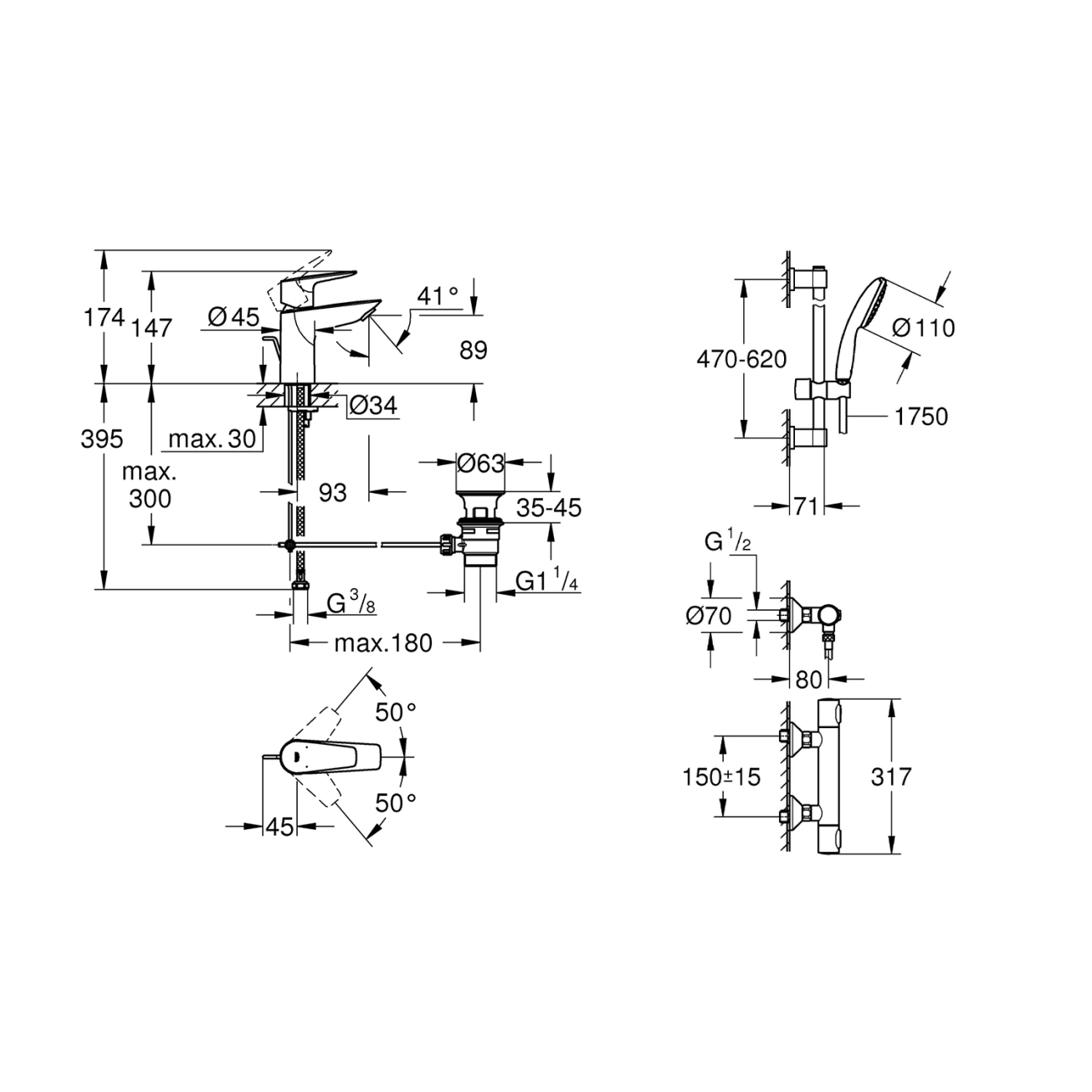 Комплект змішувачів для душу з термостатом Grohe QuickFix UA202503TS Фото - 1