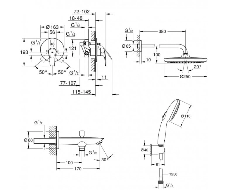 Душевая система Grohe Eurosmart New Tempesta 250, хром (UA26416SC3) Фото - 1