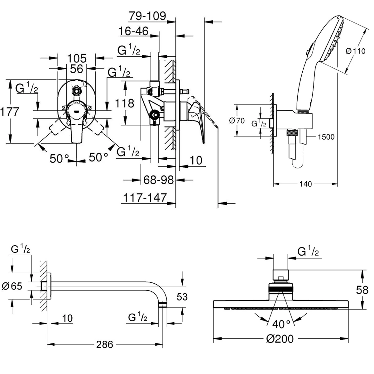 Душевая система скрытого монтажа Grohe Bau Flow UA29045003  Фото - 5