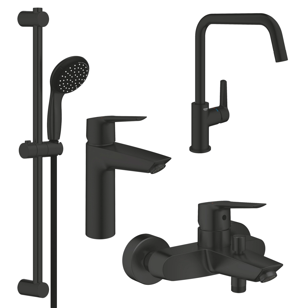Набор смесителей 4 в 1 для ванной комнаты и кухни Grohe QuickFix Start Black M-Size UA303301MK 