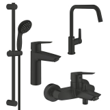 Набор смесителей 4 в 1 для ванной комнаты и кухни Grohe QuickFix Start Black M-Size UA303301MK 