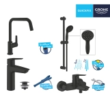 Набор смесителей 4 в 1 для ванной комнаты и кухни Grohe QuickFix Start Black M-Size UA303301MK  Фото - 11