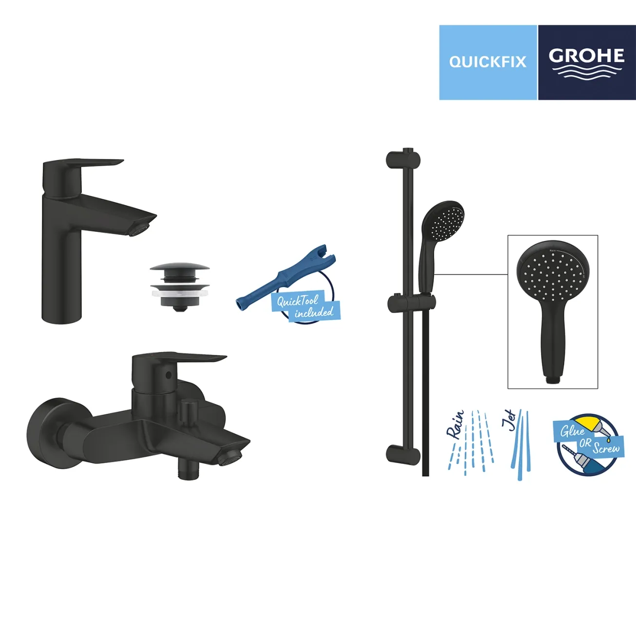 Набор смесителей 3 в 1 для ванной комнаты Grohe QuickFix Start Black UA303301MQ Фото - 12