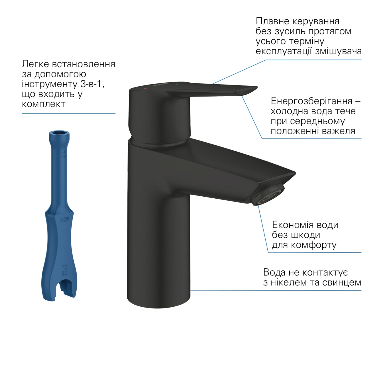 Набір змішувачів 3 в 1 для ванної кімнати Grohe QuickFix Start Black UA303301SQ Фото - 8