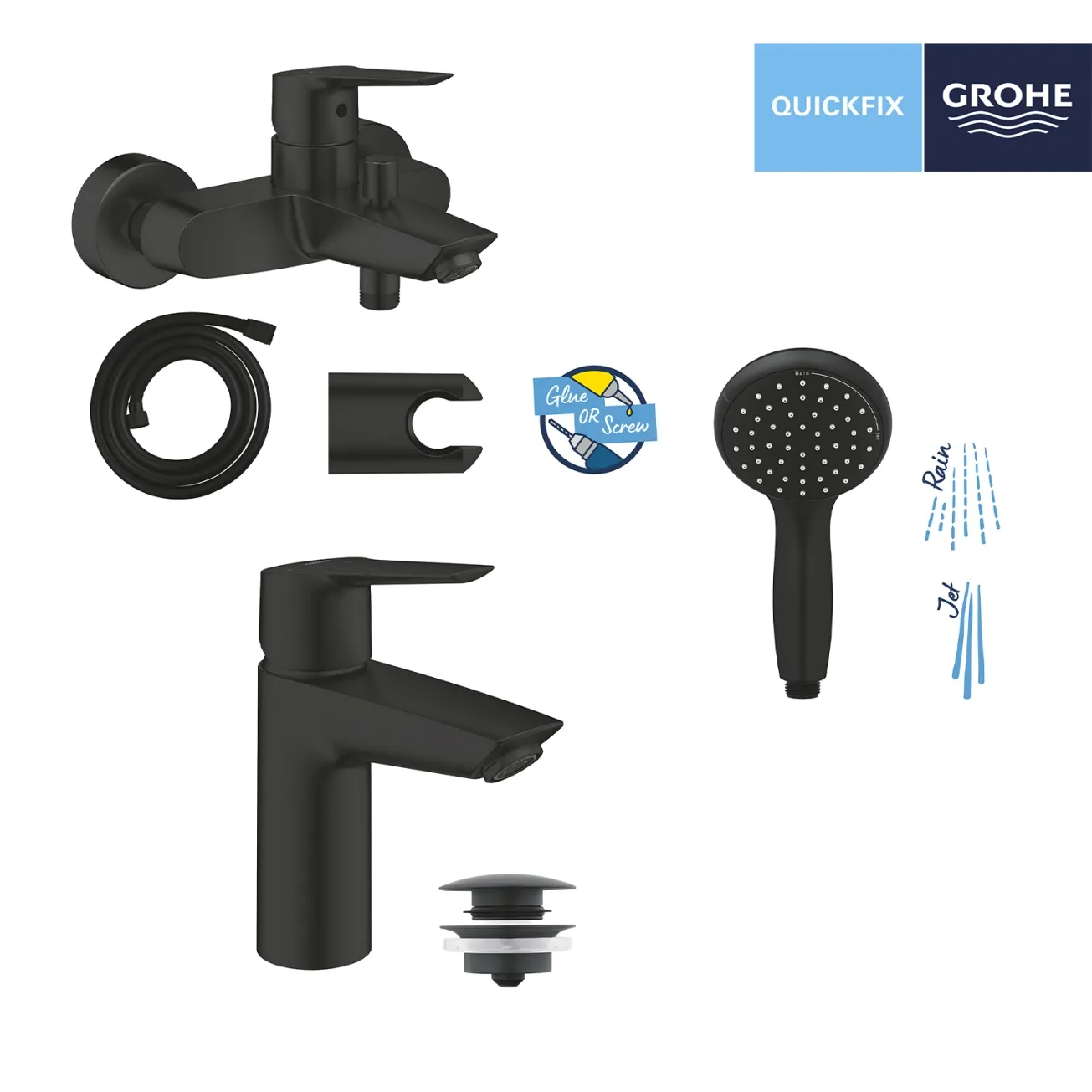 Набор смесителей 3 в 1 для ванной комнаты Grohe QuickFix Start Black UA303301SQ Фото - 9