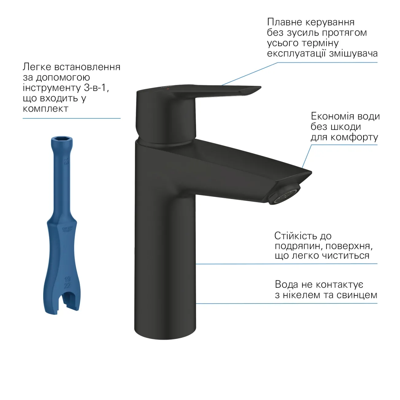 Набір змішувачів 3 в 1 для ванної кімнати Grohe QuickFix Start Black UA303304TM Фото - 11