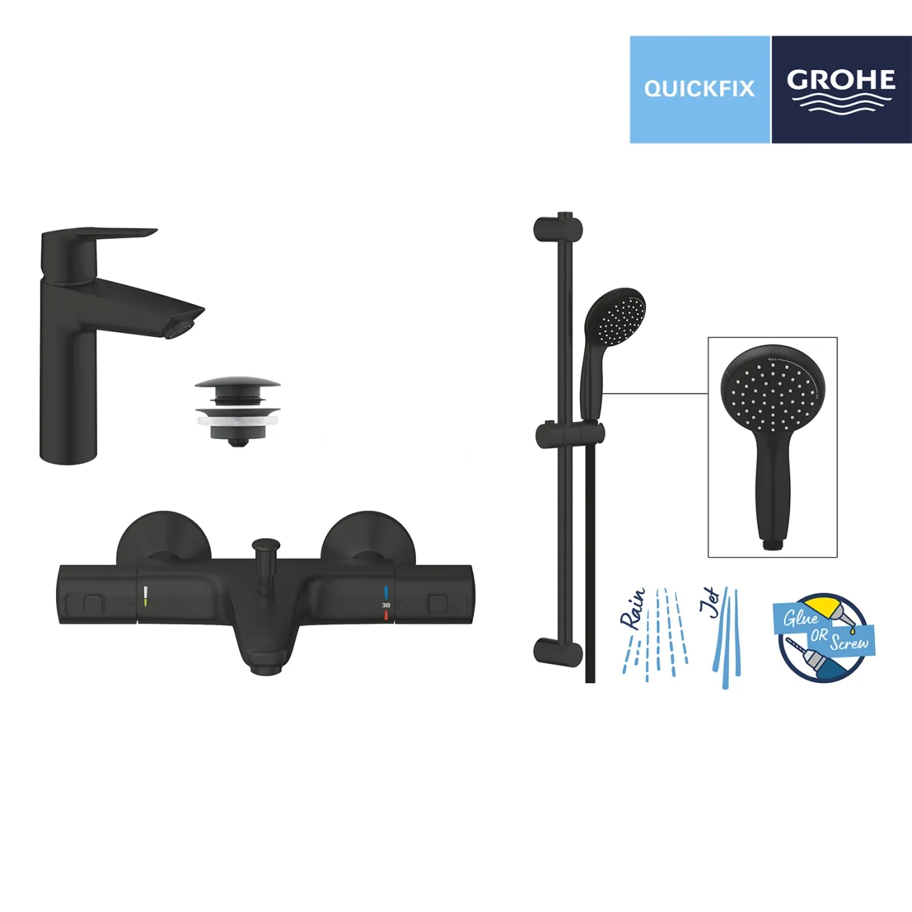 Набір змішувачів 3 в 1 для ванної кімнати Grohe QuickFix Start Black UA303304TM Фото - 12