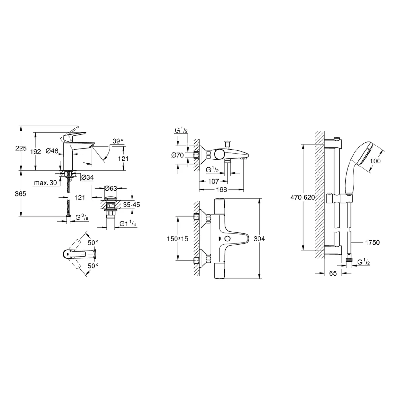 Набір змішувачів 3 в 1 для ванної кімнати Grohe QuickFix Start Black UA303304TM Фото - 1