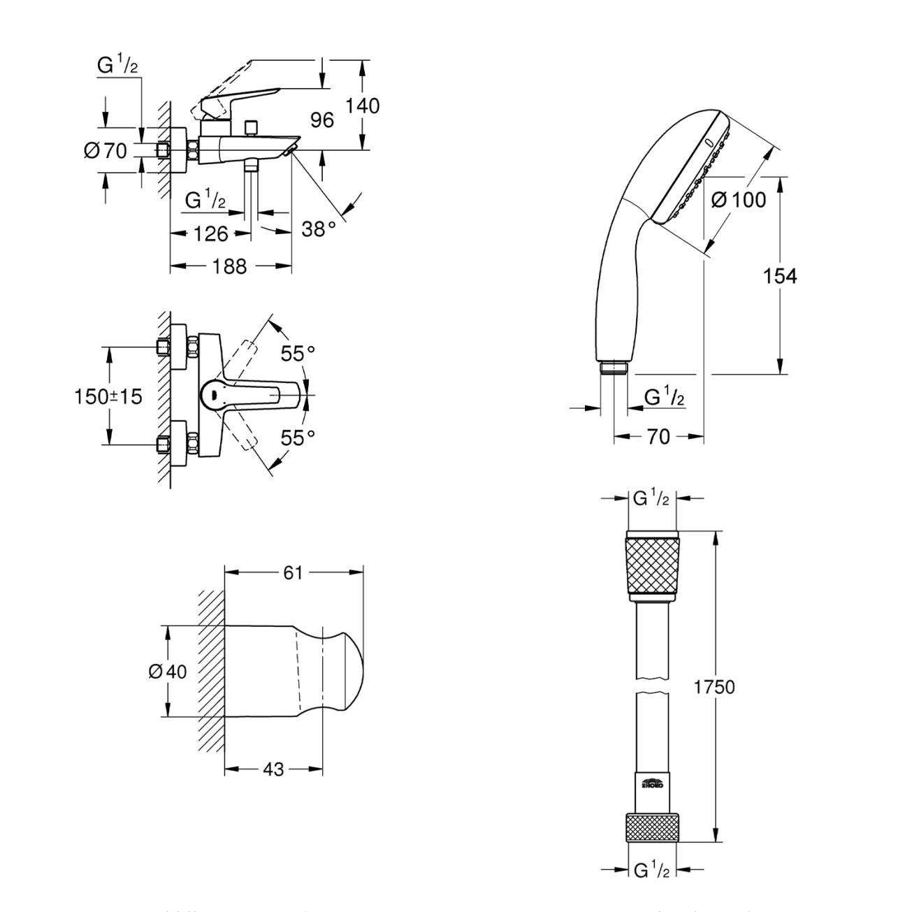 Смеситель для ванны Grohe QuickFix Start Black UA30330701 Фото - 1