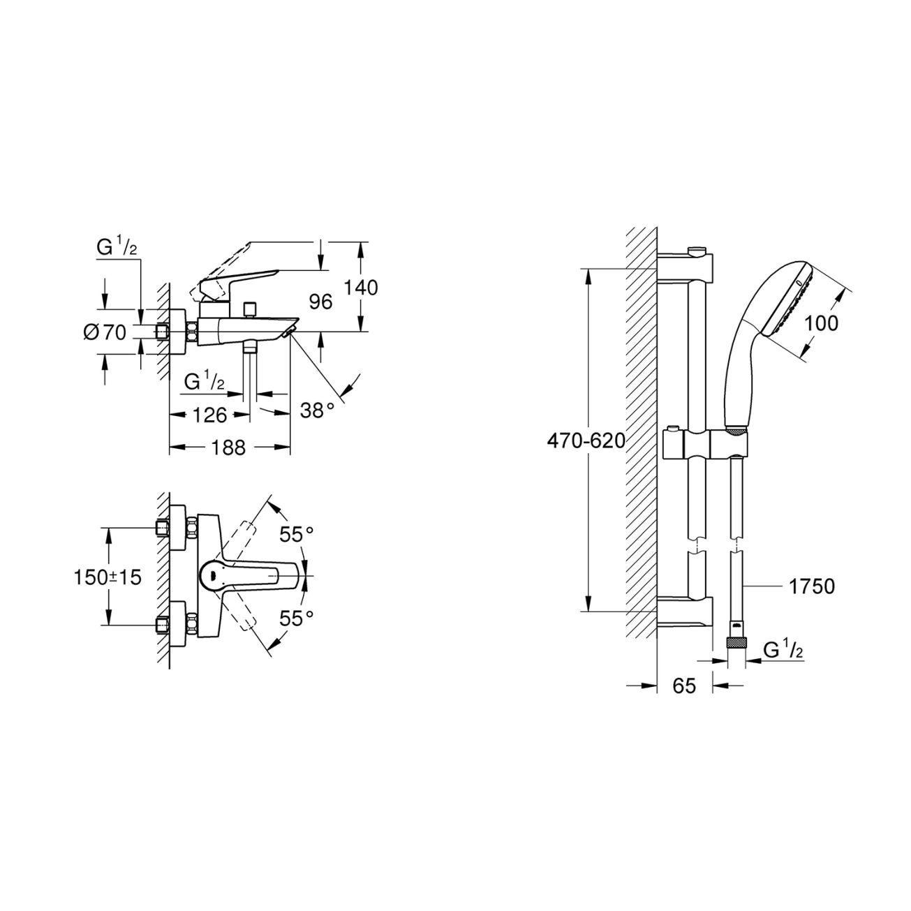 Смеситель для ванны Grohe QuickFix Start Black UA30330702 Фото - 1
