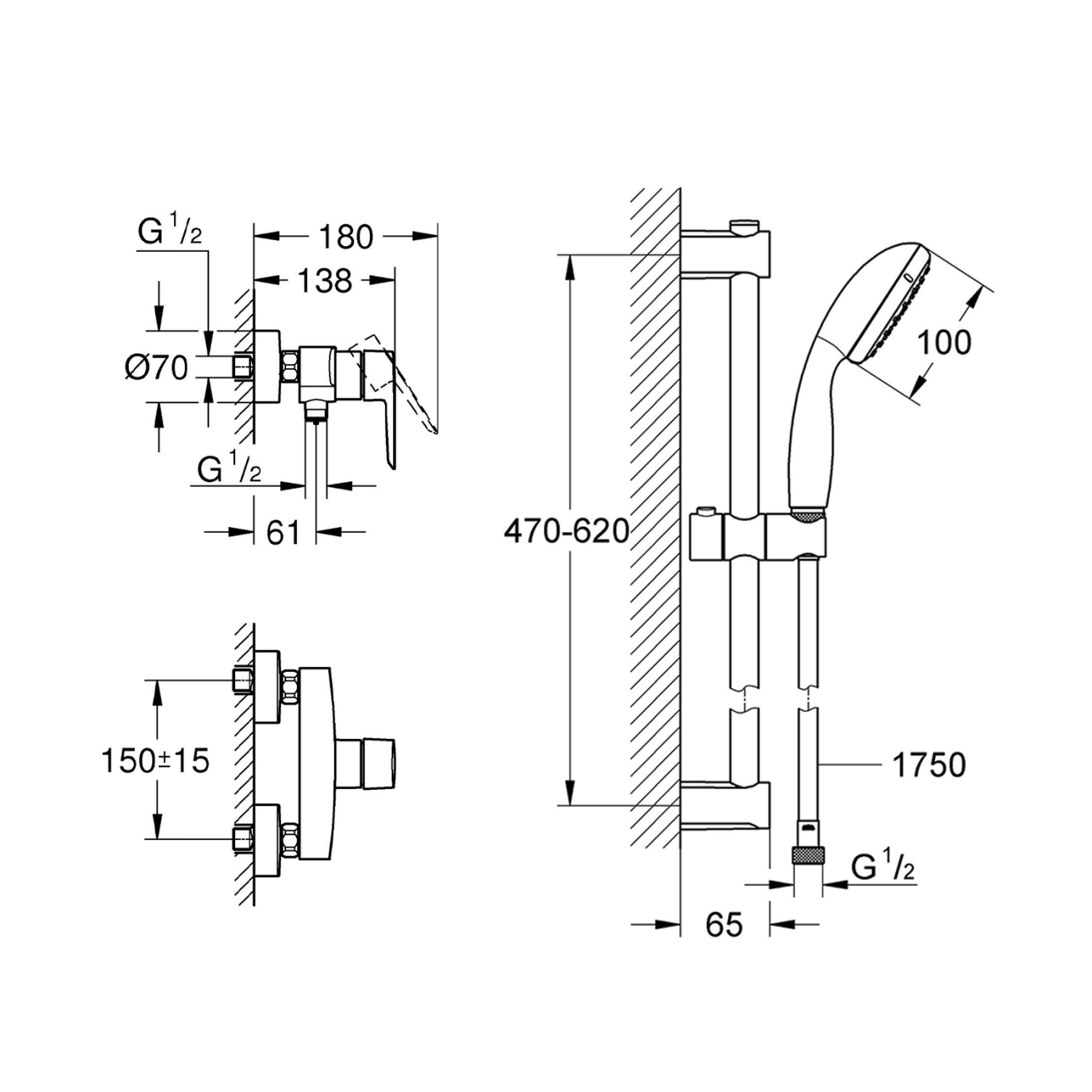 Змішувач для душу Grohe QuickFix Start Black UA30330801 Фото - 1