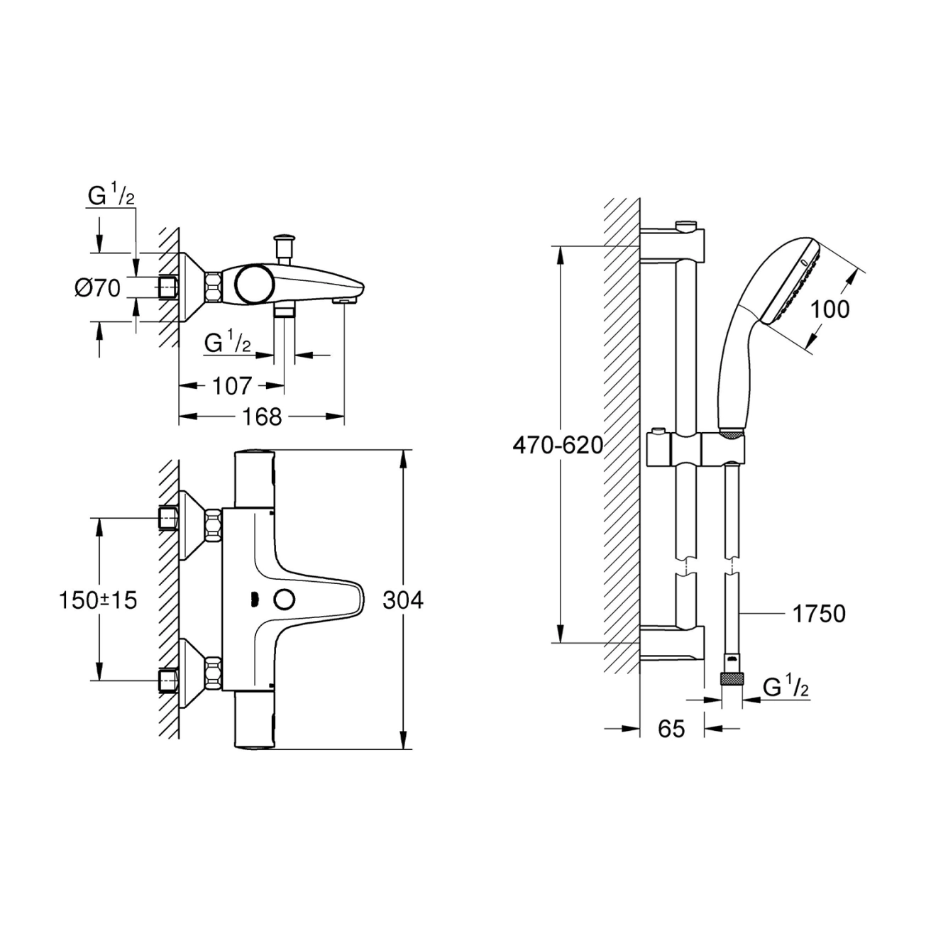 Змішувач термостатичний для ванни Grohe QuickFix Precision Start Black UA303907T1 Фото - 1
