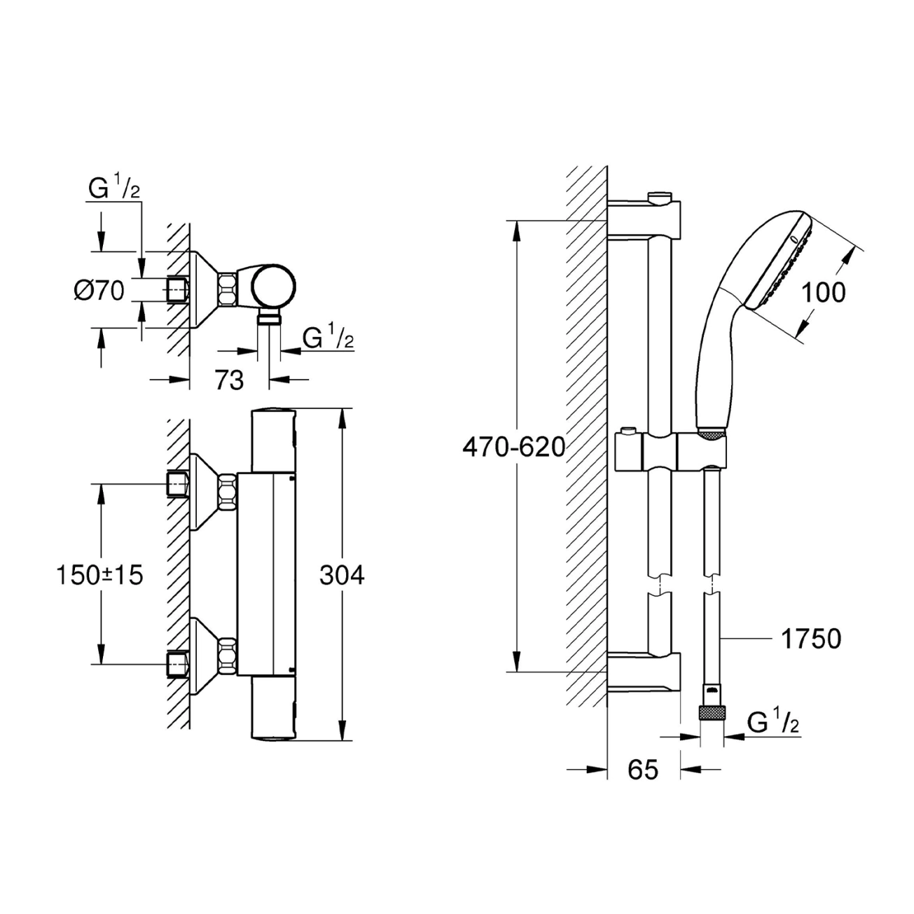Смеситель термостатический для душа Grohe QuickFix Start Black UA303908T1 Фото - 1
