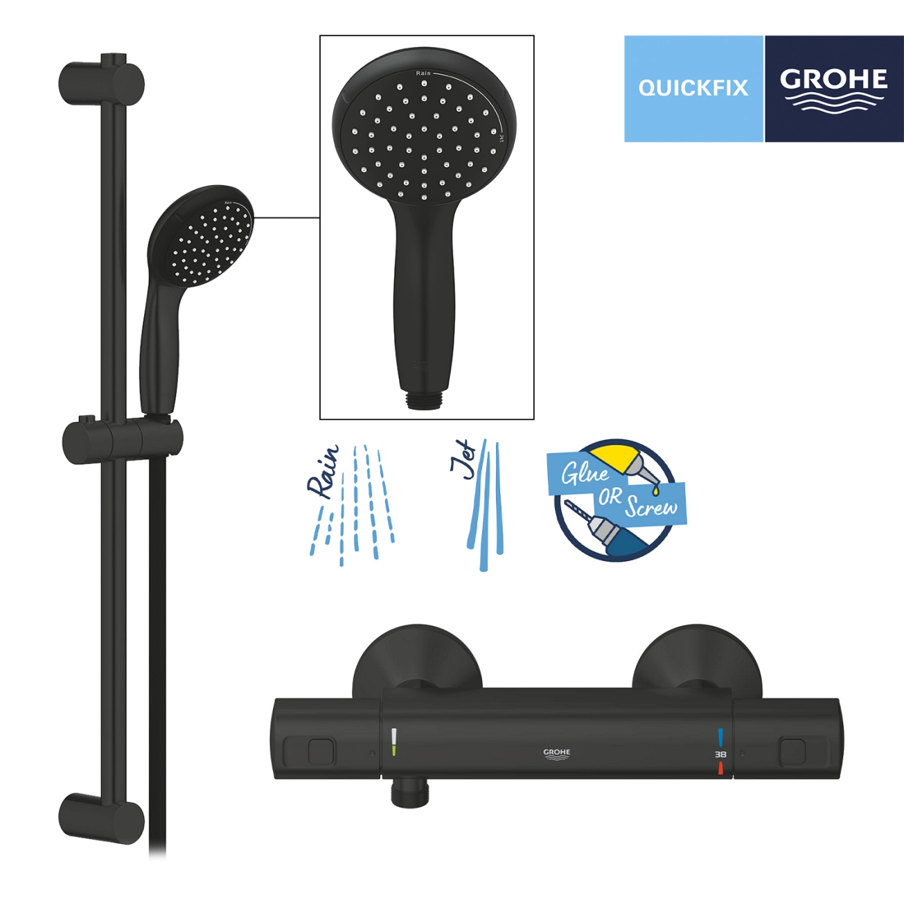 Смеситель термостатический для душа Grohe QuickFix Start Black UA303908T1 Фото - 7