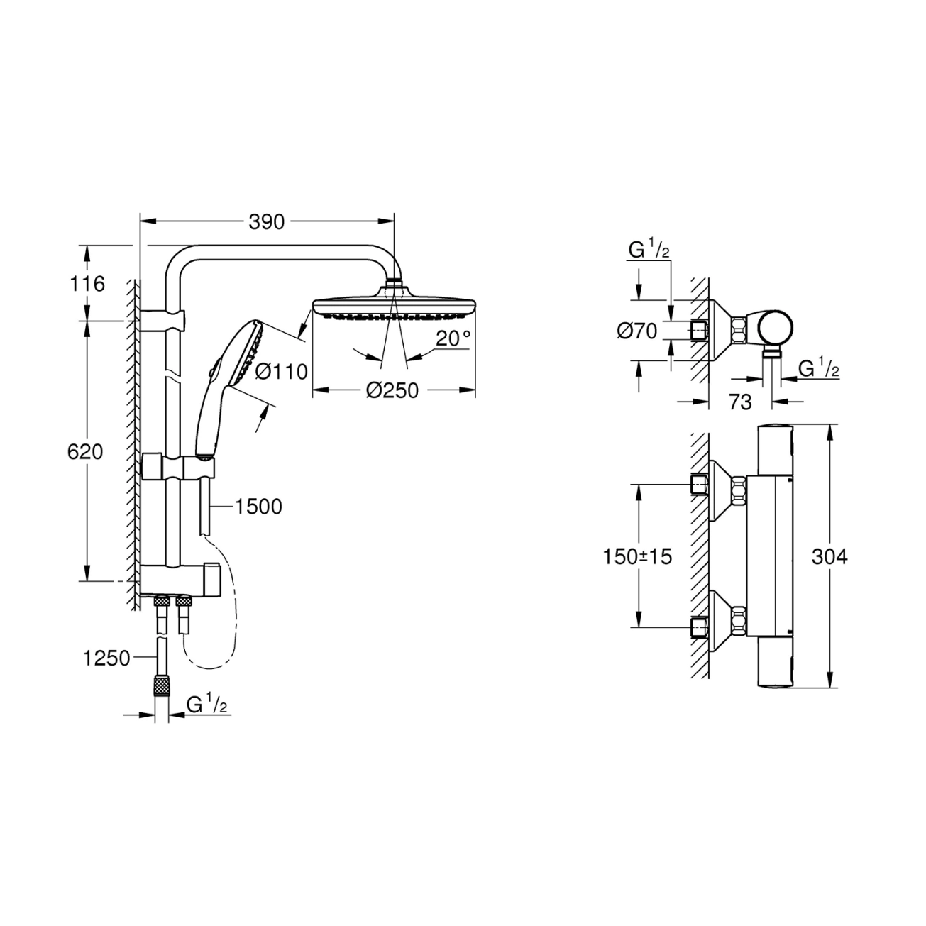 Змішувач термостатичний для душу Grohe QuickFix Start Black UA303908T2 Фото - 1