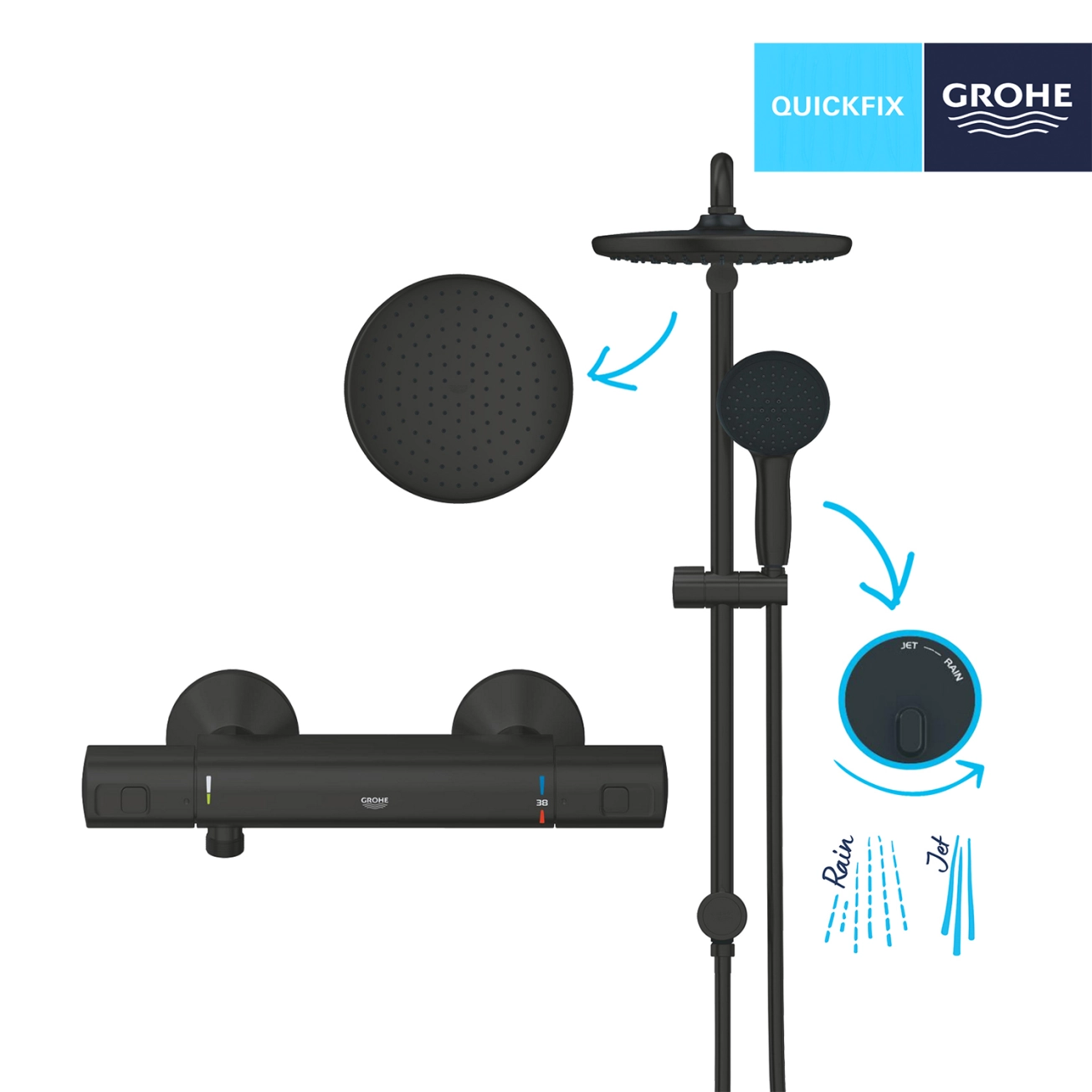 Змішувач термостатичний для душу Grohe QuickFix Start Black UA303908T2 Фото - 2