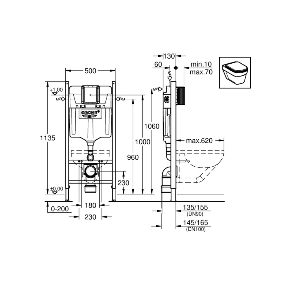 Інсталяція для унітазу Grohe Rapid SL з кнопкою хром глянец (UA3873200A) Фото - 1