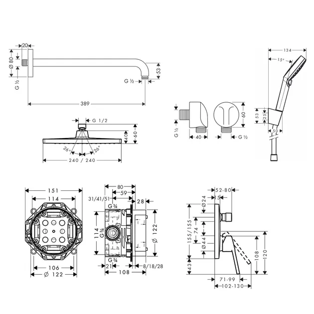 Душовий набiр Hansgrohe LOGIS LOOP прихованого монтажу (26726000+27413000+71264000+01800180+26694400+27454000) Фото - 1