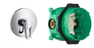 Смеситель для душа Hansgrohe Metropol E (хром- золото) +IBOX universal скрытая часть для смесителя