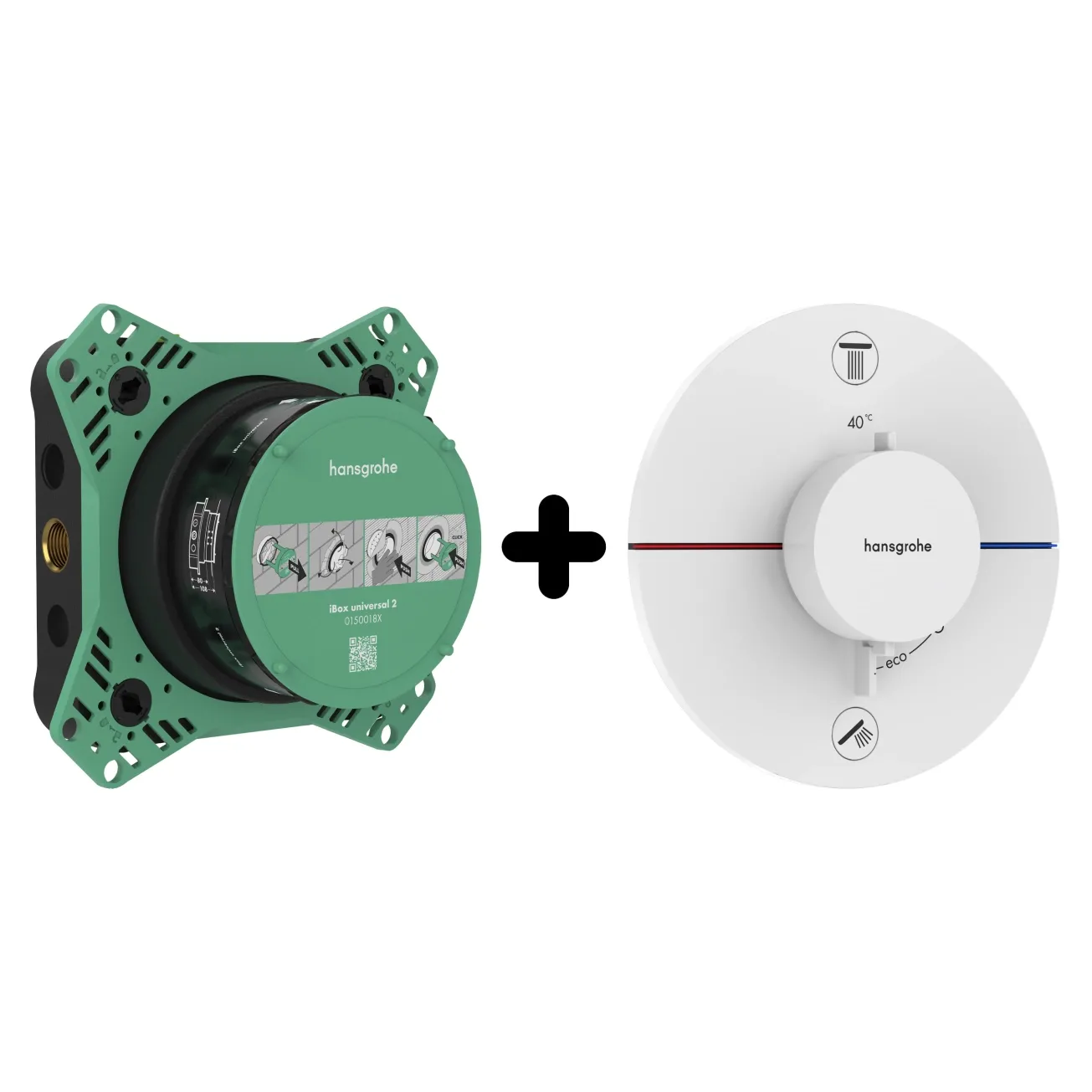 Термостат скрытого монтажа Hansgrohe SHOWER SELECT COMFORT S для 2х потребителей, белый матовый+IBOX universal 2.0 скрытая часть для смесителей (в подарок)