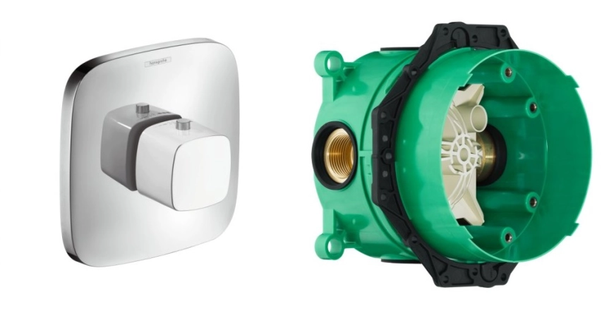 Термостат скрытого монтажа для ванны Hansgrohe PURAVIDA, белый+IBOX universal скрытая часть для смесителя