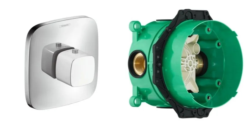 Термостат прихованого монтажу для ванни Hansgrohe PURAVIDA,  білий+IBOX universal прихована частина для змішувача