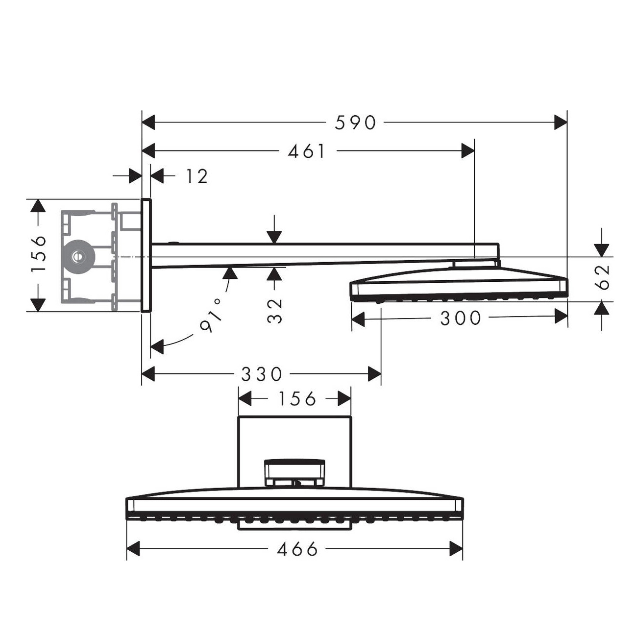 Верхній душ Hansgrohe Rainmaker Select 460 2jet з тримачем зі стіни 450 мм, чорний/хром Фото - 1
