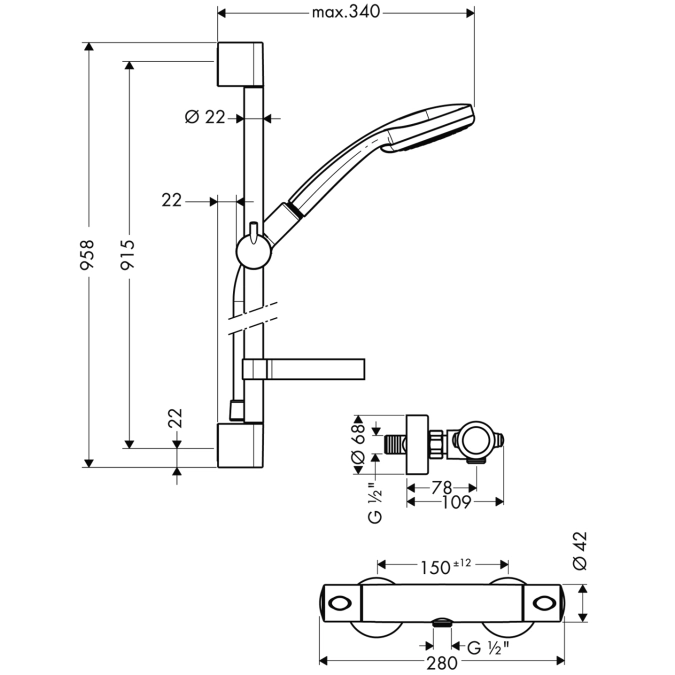 Душовой набiр с термостатом Hansgrohe Croma 100 Multi  Фото - 1