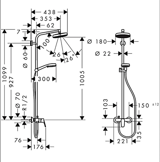 Душевая система Hansgrohe Crometta 160 1jet Showerpipe со смесителем, белый/хром (27266400) Фото - 1