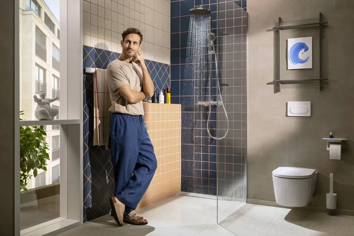 Душевая система с термостатом для ванны Hansgrohe ACTIVERA S 240 1jet EcoSmart Showerpipe, хром Фото - 3