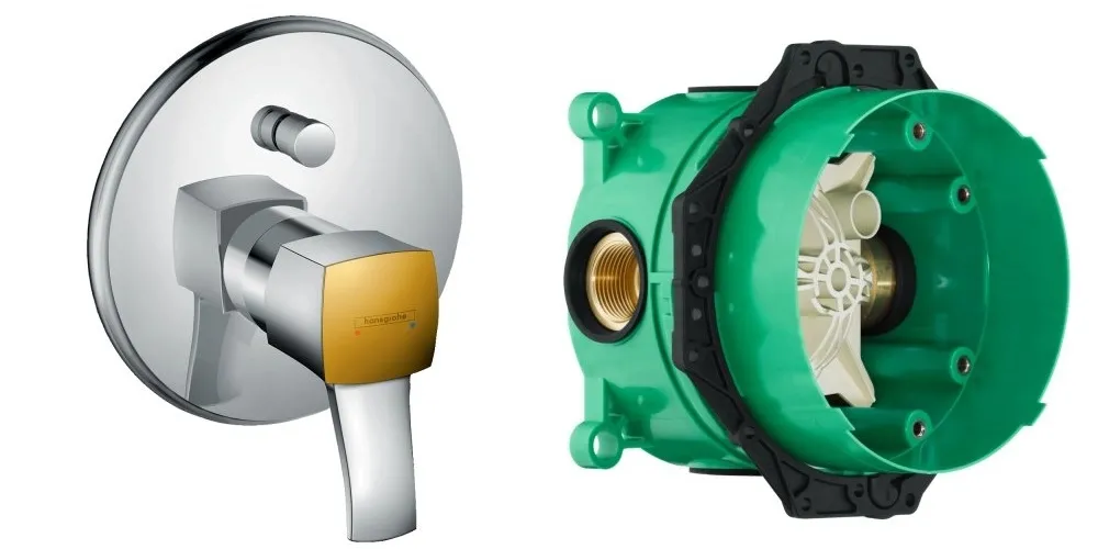 Змішувач для  ванни Hansgrohe METROPOL Classic одноважільний,прихований монтаж, хром/золото+IBOX universal прихована частина для змішувача