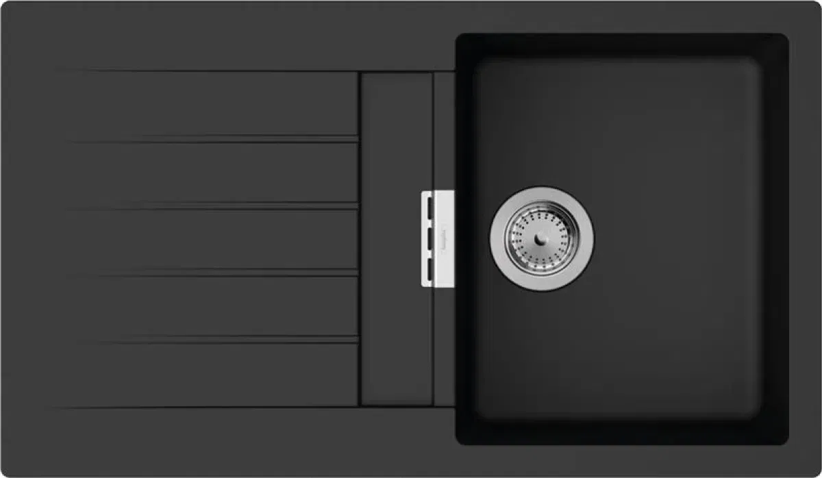 Мийка кухонна Hansgrohe S52, граніт, прямокутник, з крилом, 840х480х190мм, чаша - 1, врізна, S520-F345, чорний графіт