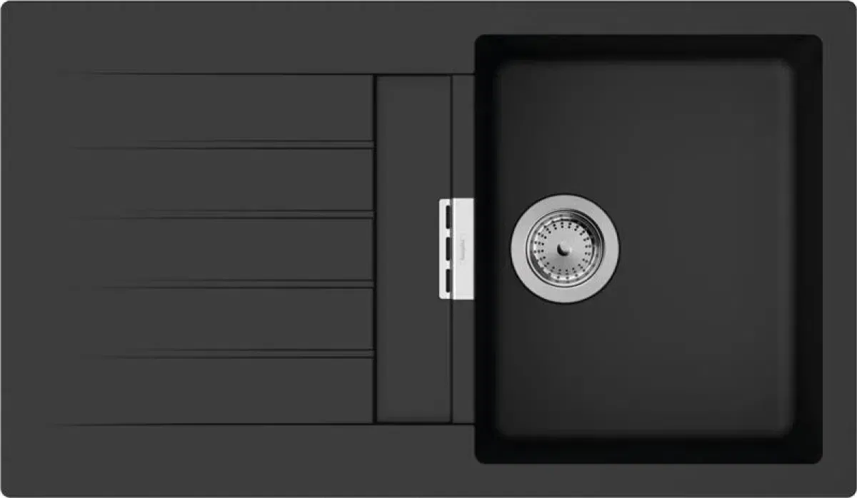 Мийка кухонна Hansgrohe S52, граніт, прямокутник, з крилом, 840х480х190мм, чаша - 1, врізна, S520-F345, чорний графіт