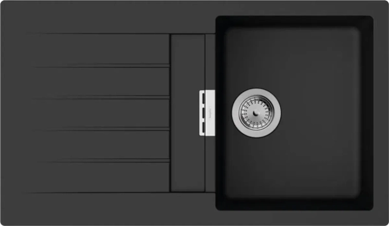 Мойка кухонная Hansgrohe S52, гранит, прямоугольник, с крылом, 840х480х190мм, чаша - 1, врезная, S520-F345, черный графит