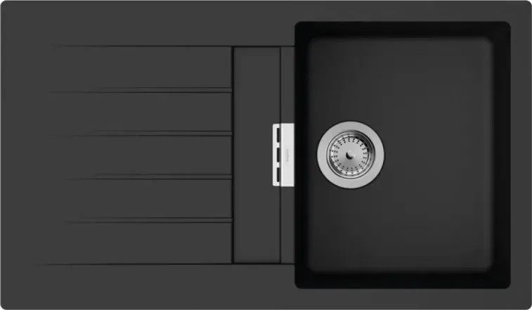 Мийка кухонна Hansgrohe S52, граніт, прямокутник, з крилом, 840х480х190мм, чаша - 1, врізна, S520-F345, чорний графіт