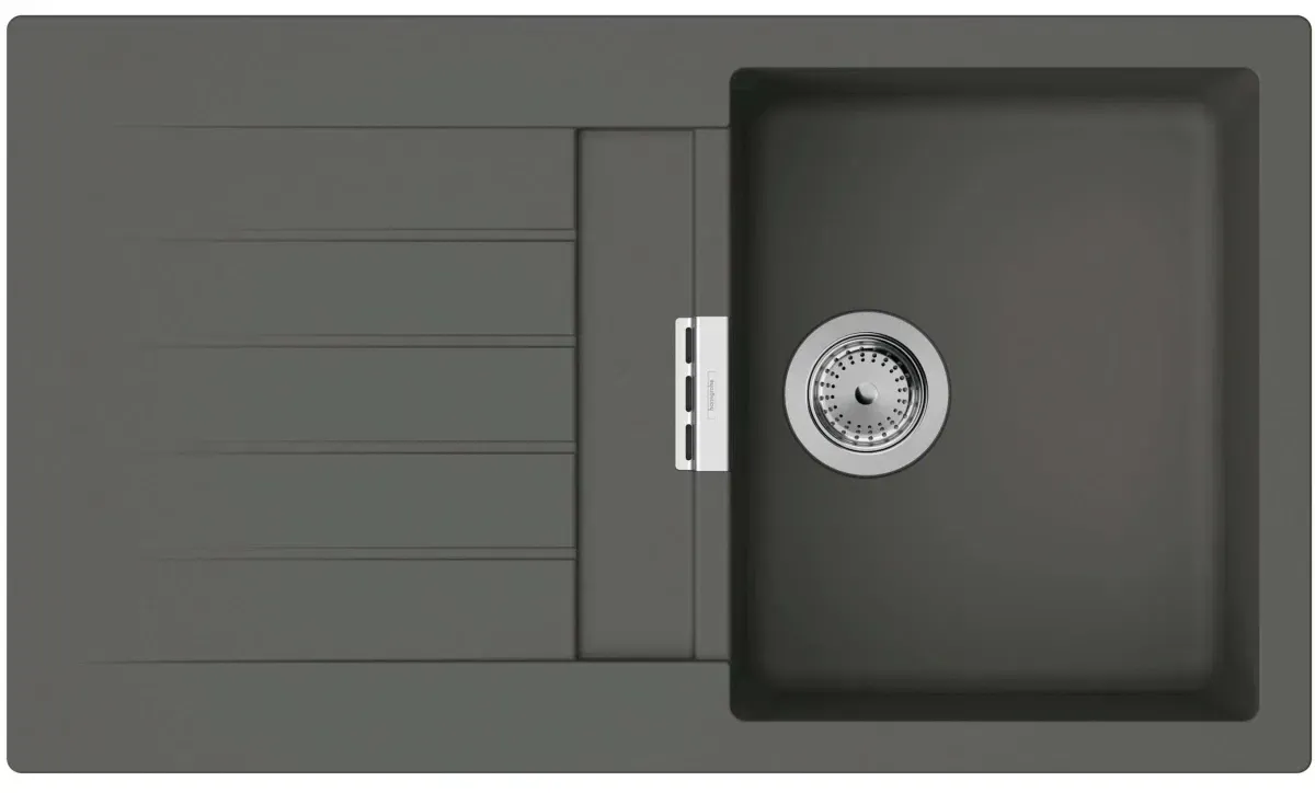Мойка кухонная Hansgrohe S52, гранит, прямоугольник, с крылом, 840х480х190мм, чаша - 1, врезная, S520-F345, серый камень