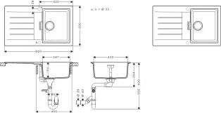 Мойка кухонная Hansgrohe S52, гранит, прямоугольник, с крылом, 840х480х190мм, чаша - 1, врезная, S520-F345, серый камень Фото - 1