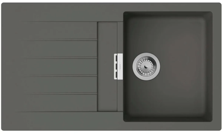 Мойка кухонная Hansgrohe S52, гранит, прямоугольник, с крылом, 840х480х190мм, чаша - 1, врезная, S520-F345, серый камень