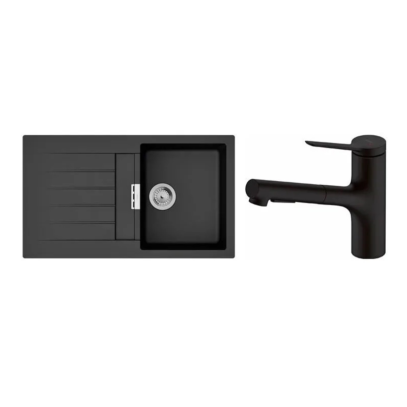 Набір для кухні Hansgrohe , гранітна мийка S520-F345 + зміш. Zesis M33, чорний графіт-чорний матовий