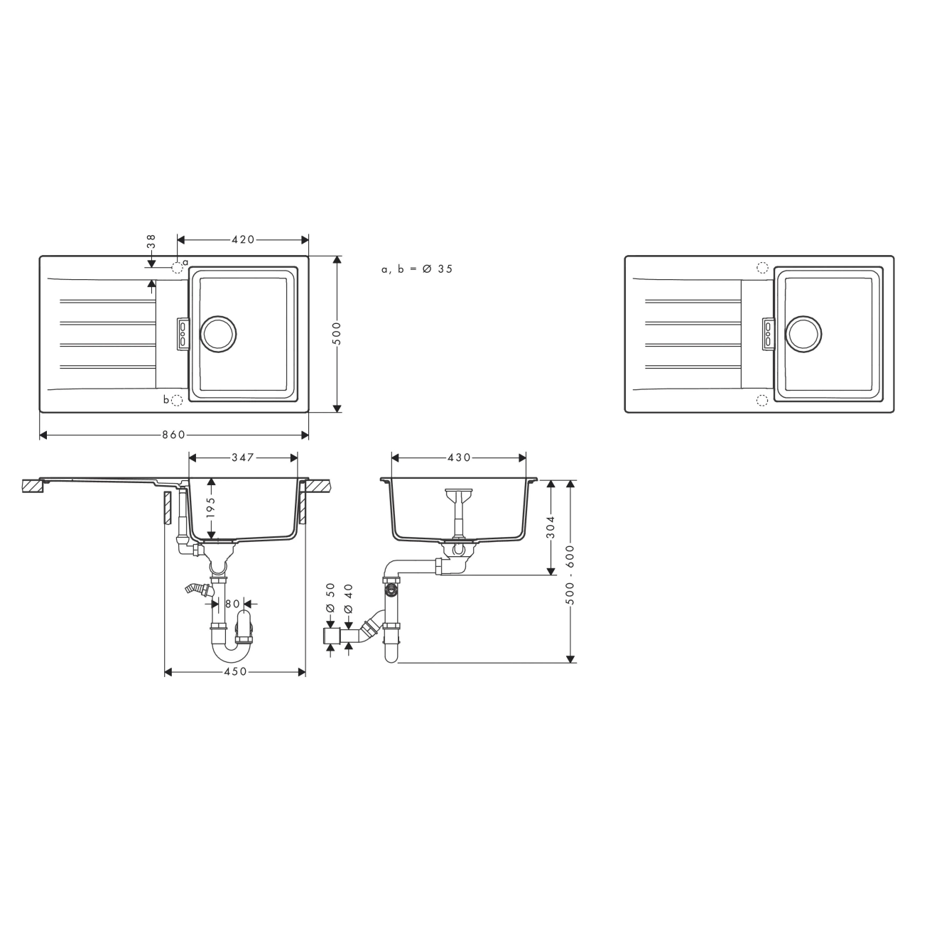 Набір для кухні Hansgrohe , гранітна мийка S520-F345 + зміш. Zesis M33, чорний графіт-чорний матовий Фото - 3