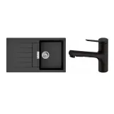 Набор для кухни Hansgrohe, гранитная мойка S520-F345 + смеситель. Zesis M33, черный графит-черный матовый