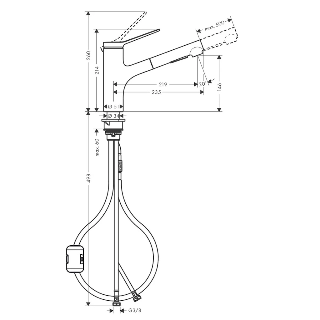 Набор для кухни Hansgrohe, гранитная мойка S520-F345 + смеситель. Zesis M33, серый камень-сталь Фото - 3