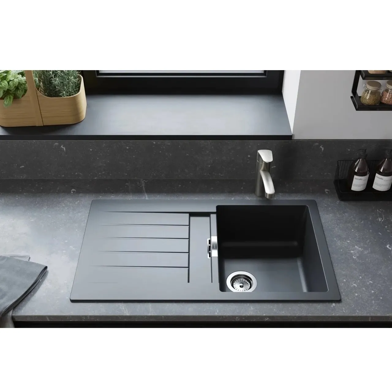 Набір для кухні Hansgrohe , гранітна мийка S520-F345 + зміш. Zesis M33, сірий камінь-сталь Фото - 1