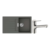 Набор для кухни Hansgrohe, гранитная мойка S520-F345 + смеситель. Zesis M33, серый камень-сталь