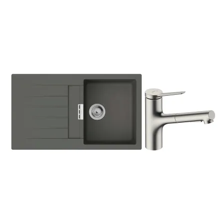 Набір для кухні Hansgrohe , гранітна мийка S520-F345 + зміш. Zesis M33, сірий камінь-сталь