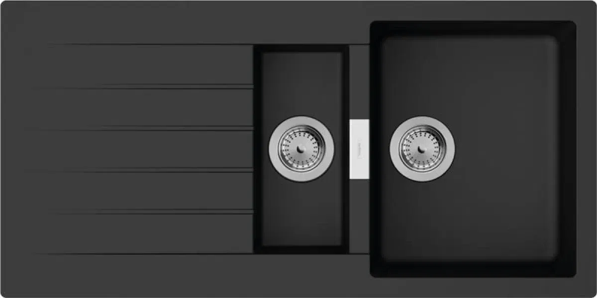 Мийка кухонна Hansgrohe S52, граніт, прямокутник, з крилом, 980х480х190мм, чаша - 1.5, накладна, S520-F530, чорний графіт