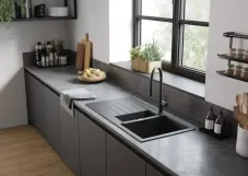 Мийка кухонна Hansgrohe S52, граніт, прямокутник, з крилом, 980х480х190мм, чаша - 1.5, накладна, S520-F530, чорний графіт Фото - 2