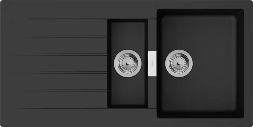 Мийка кухонна Hansgrohe S52, граніт, прямокутник, з крилом, 980х480х190мм, чаша - 1.5, накладна, S520-F530, чорний графіт