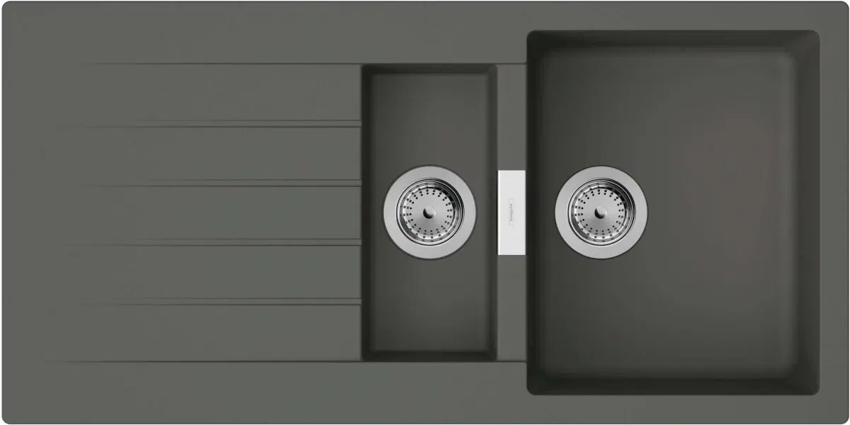 Мийка кухонна Hansgrohe S52, граніт, прямокутник, з крилом, 980х480х190мм, чаша - 1.5, врізна, сірий камінь